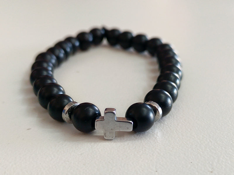 Black and Silver Cross Bracelet