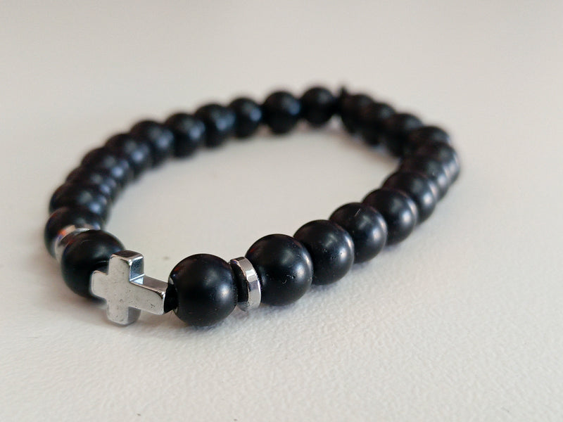 Black and Silver Cross Bracelet
