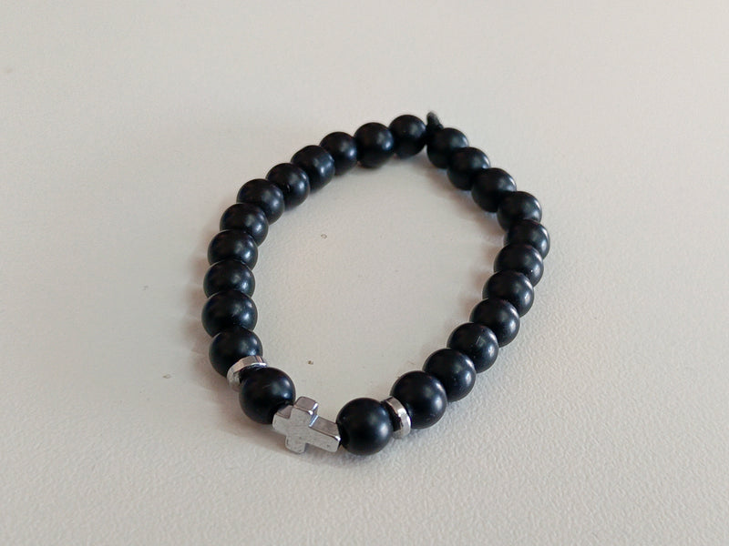 Black and Silver Cross Bracelet
