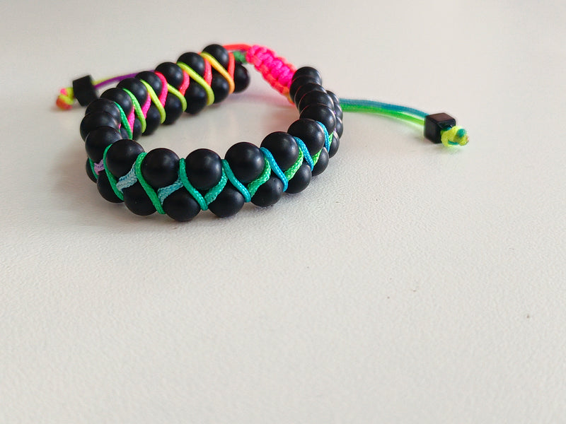 Black Bead, Rainbow Striped Bracelet