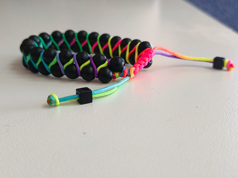 Black Bead, Rainbow Striped Bracelet