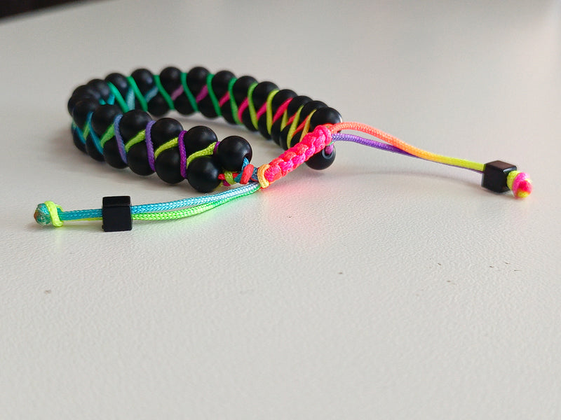 Black Bead, Rainbow Striped Bracelet
