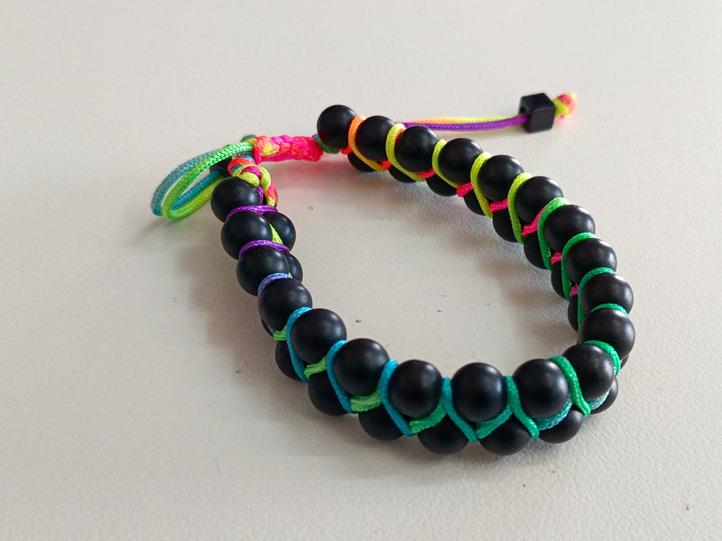 Black Bead, Rainbow Striped Bracelet