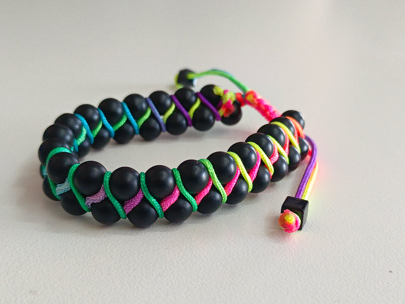 Black Bead, Rainbow Striped Bracelet