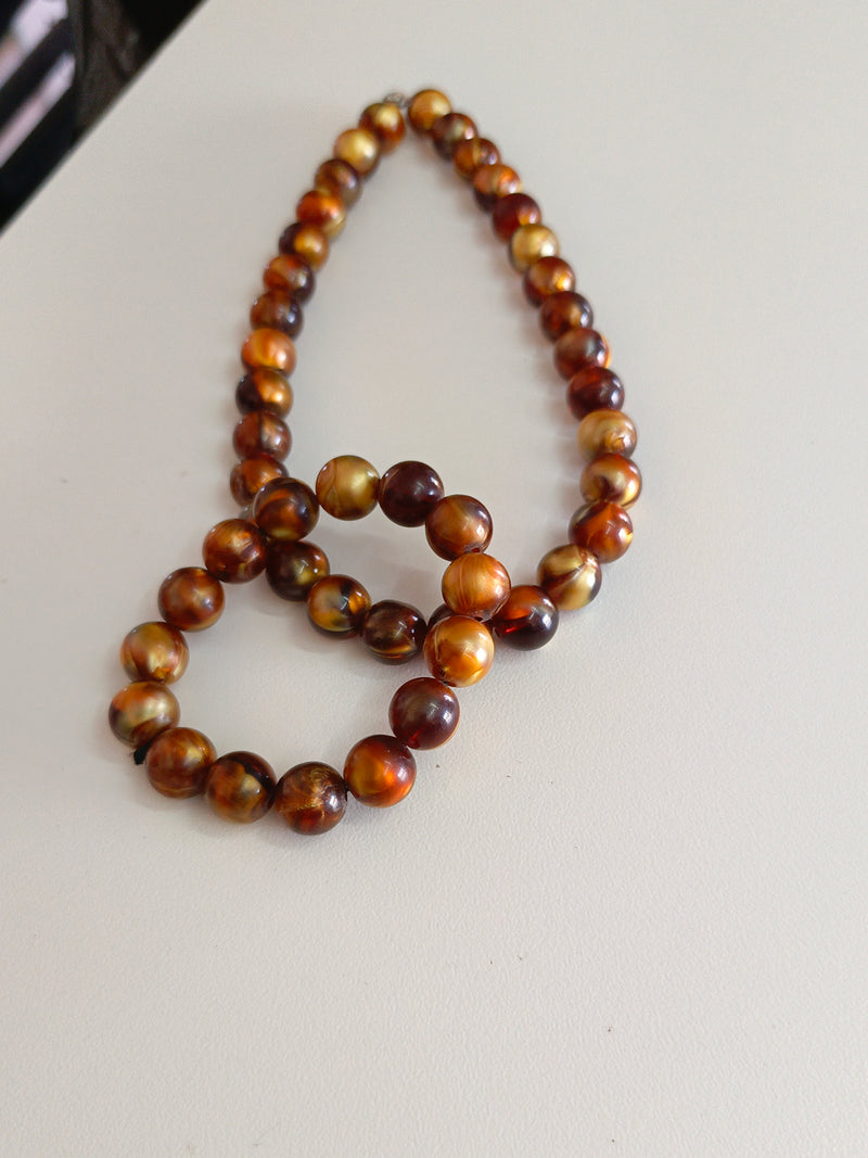 Beige coated beads Bracelet and Necklace combo