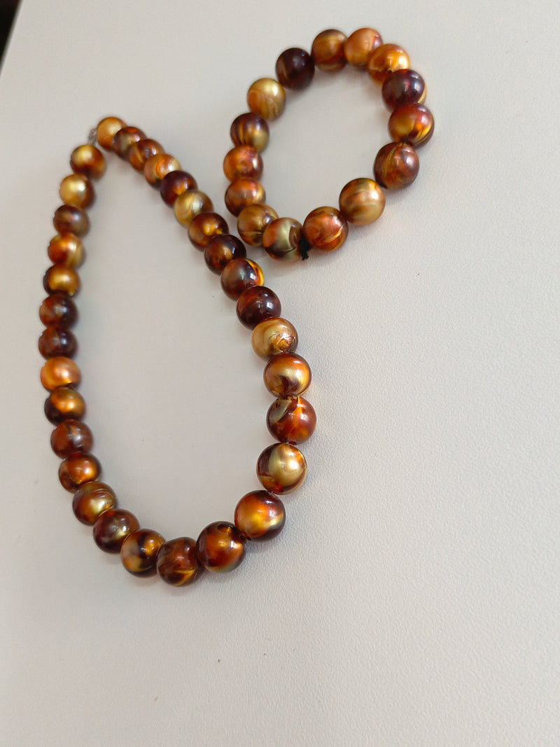 Beige coated beads Bracelet and Necklace combo